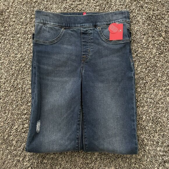 Spanx Medium Wash Distressed Skinny Jeans Women’s Sz Small (20203R) - Picture 1 of 11